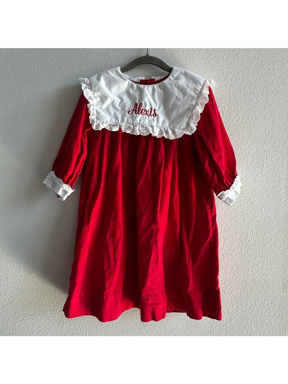 Classic Whimsy Red white Bib Collar Girl Dress Alexis